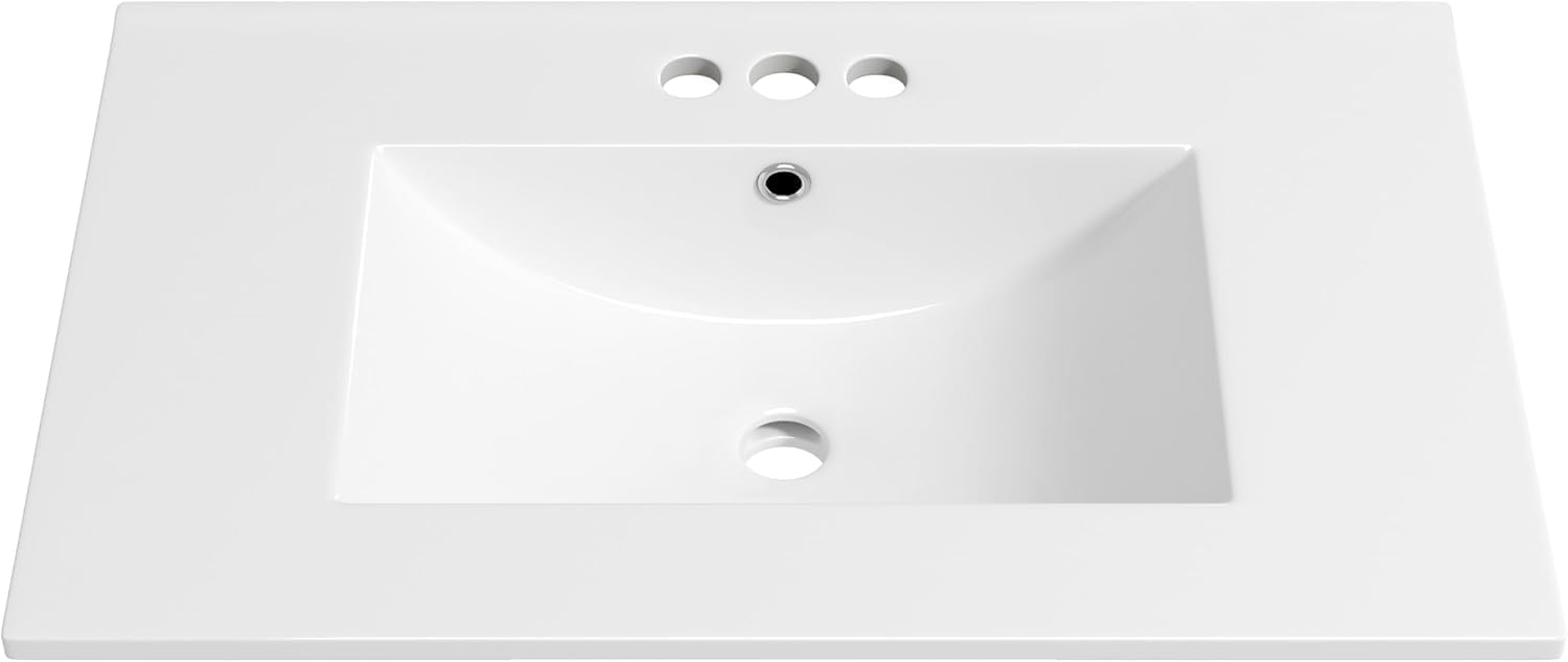 Eridanus 30"x18¼" Bathroom Vessel Sink, Ceramic Bathroom Vanity Sink Top with Overflow, Drop in Bathroom Sink Rectangle Ideal for Small Spaces, Convenient for Storing Personal Items - Glossy White