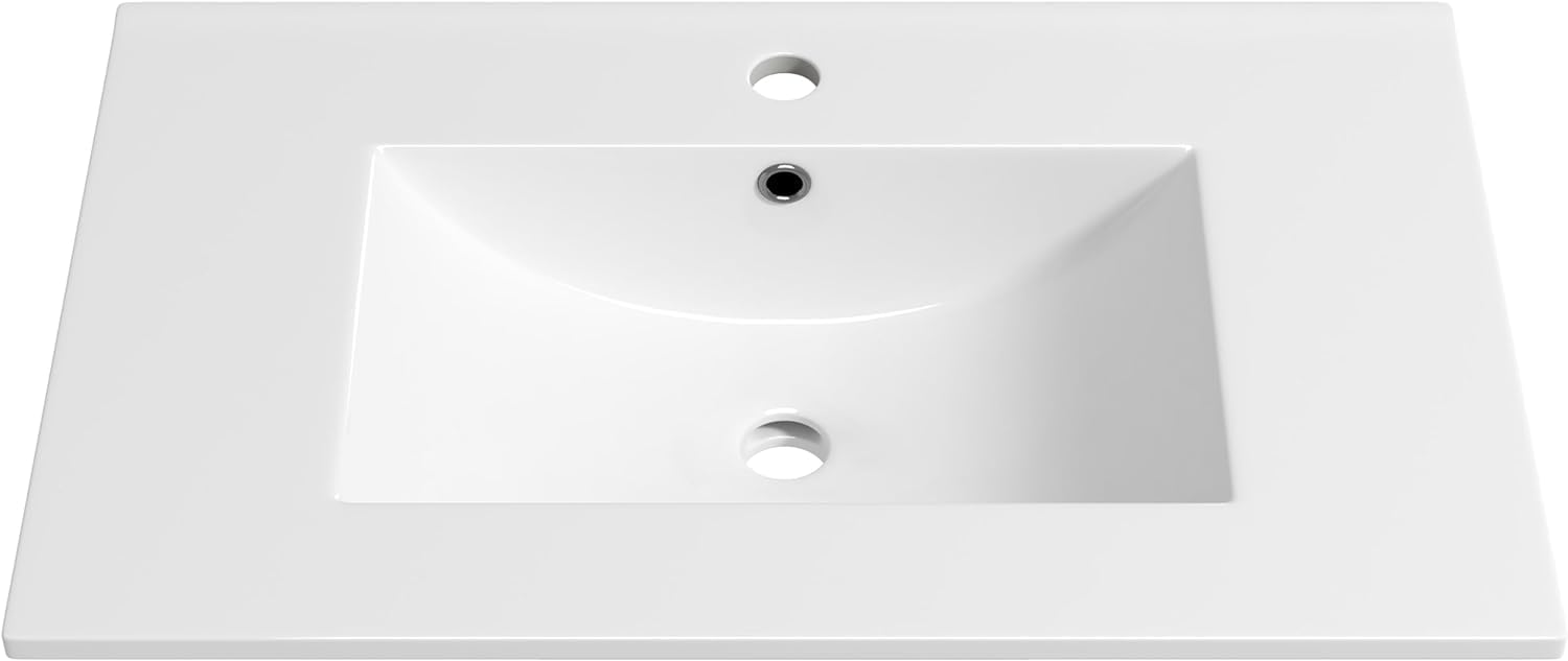 Eridanus 30"x18¼" Bathroom Vessel Sink, Ceramic Bathroom Vanity Sink Top with Overflow, Drop in Bathroom Sink Rectangle Ideal for Small Spaces, Convenient for Storing Personal Items - Glossy White