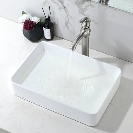 20 Inch Bathroom Sink Rectangular Above Counter, 20x14 Inch Modern White Vessel Sink Porcelain Ceramic Countertop Hand Wash Vessel Vanity Sink Art Basin