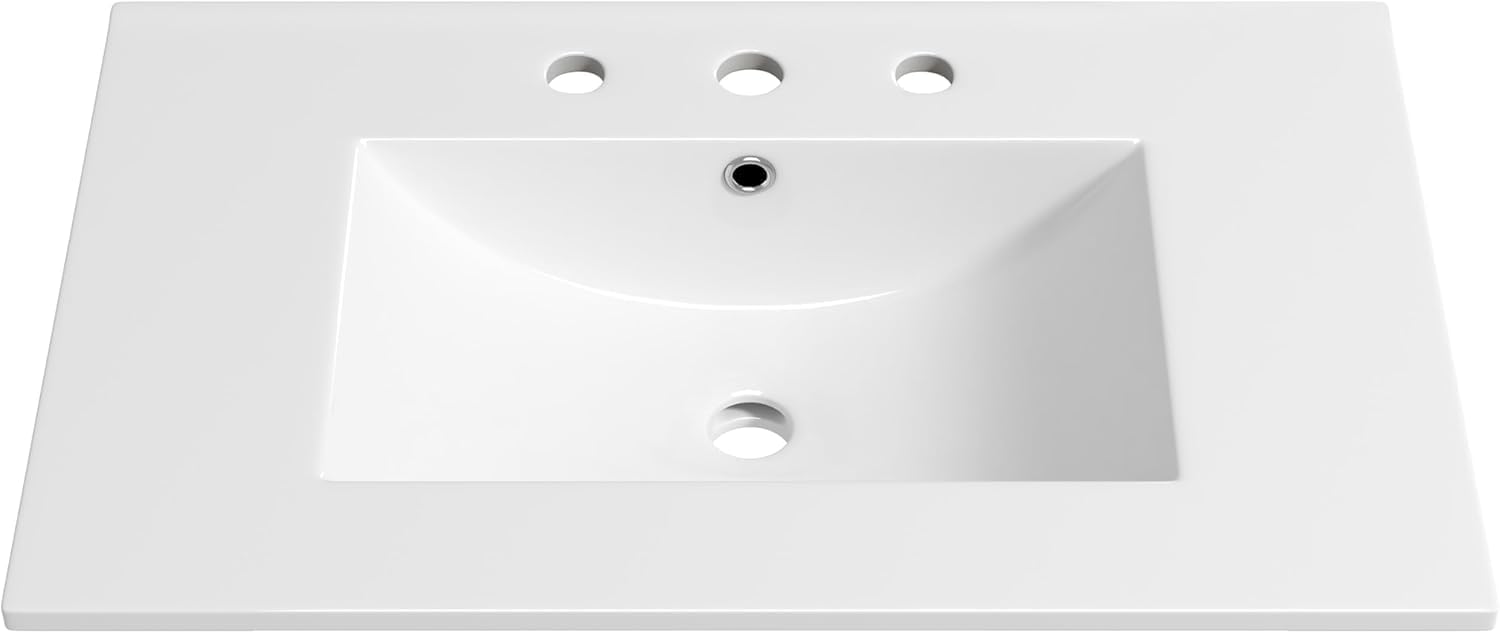 Eridanus 30"x18¼" Bathroom Vessel Sink, Ceramic Bathroom Vanity Sink Top with Overflow, Drop in Bathroom Sink Rectangle Ideal for Small Spaces, Convenient for Storing Personal Items - Glossy White