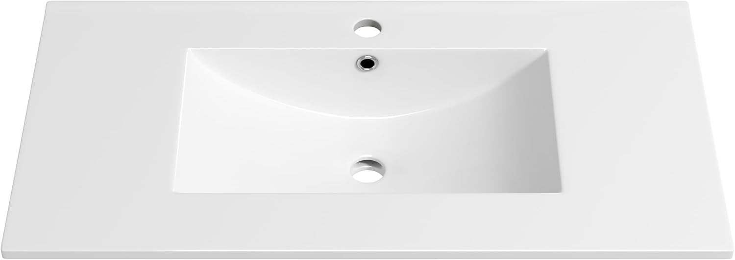 Eridanus 30"x18¼" Bathroom Vessel Sink, Ceramic Bathroom Vanity Sink Top with Overflow, Drop in Bathroom Sink Rectangle Ideal for Small Spaces, Convenient for Storing Personal Items - Glossy White