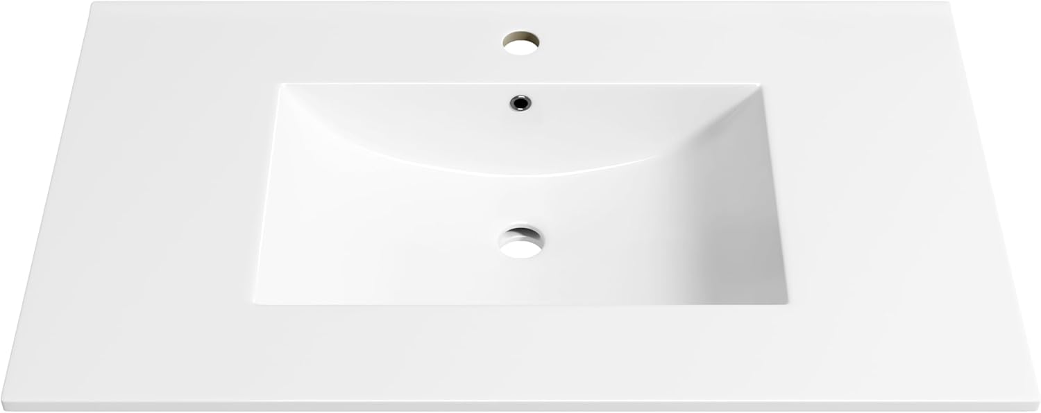 Eridanus 30"x18¼" Bathroom Vessel Sink, Ceramic Bathroom Vanity Sink Top with Overflow, Drop in Bathroom Sink Rectangle Ideal for Small Spaces, Convenient for Storing Personal Items - Glossy White