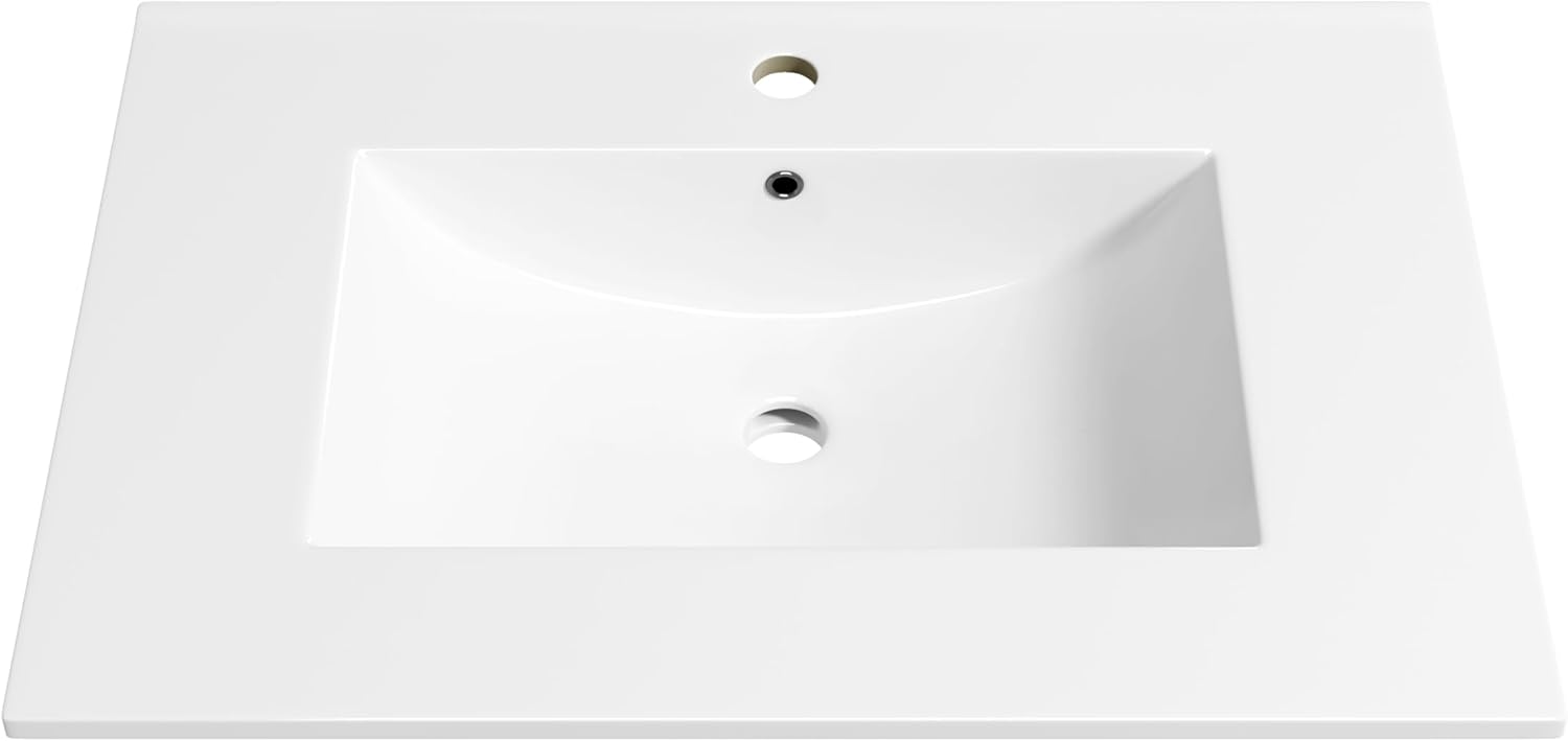 Eridanus 30"x18¼" Bathroom Vessel Sink, Ceramic Bathroom Vanity Sink Top with Overflow, Drop in Bathroom Sink Rectangle Ideal for Small Spaces, Convenient for Storing Personal Items - Glossy White