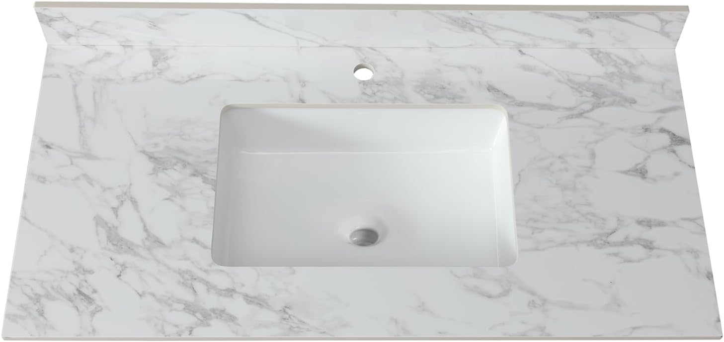 Montary 43"x 22" Bathroom Vanity Top with Undermounted Large Ceramic Sink & Backsplash, Sintered Stone Artificial Marble Vanity Sink Tops with 1 Pre-Drilled Hole for Bathroom, Gray Gold Veins