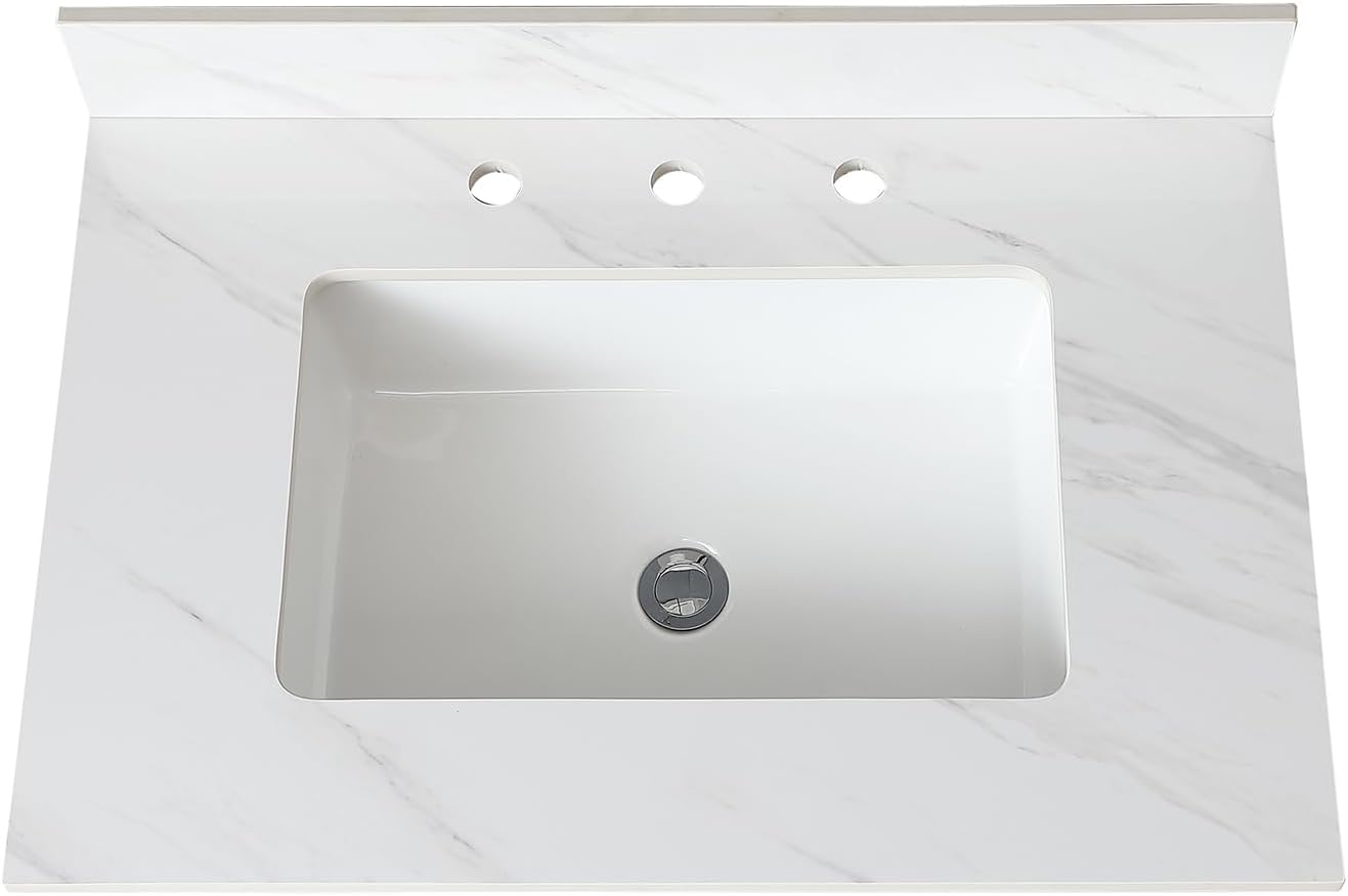 Montary 43"x 22" Bathroom Vanity Top with Undermounted Large Ceramic Sink & Backsplash, Sintered Stone Artificial Marble Vanity Sink Tops with 1 Pre-Drilled Hole for Bathroom, Gray Gold Veins