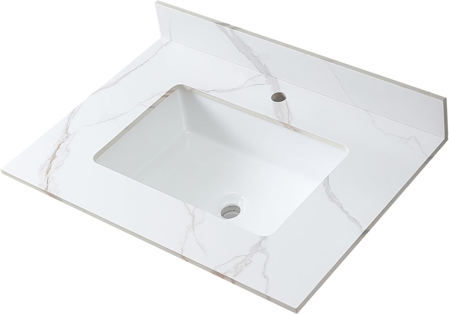 Montary 43"x 22" Bathroom Vanity Top with Undermounted Large Ceramic Sink & Backsplash, Sintered Stone Artificial Marble Vanity Sink Tops with 1 Pre-Drilled Hole for Bathroom, Gray Gold Veins