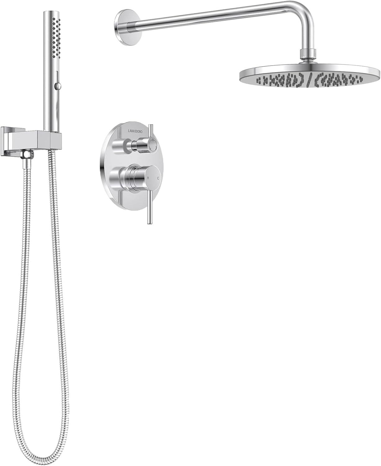 Lava Odoro Modern 3-Setting Round Rain Bathtub and Shower Faucet Set, Gold Rainfall Shower Head and Handle Set, Rain Shower System with Tub Spout, Shower Valve Trim Kit, Brushed Gold, SF104-SG-T