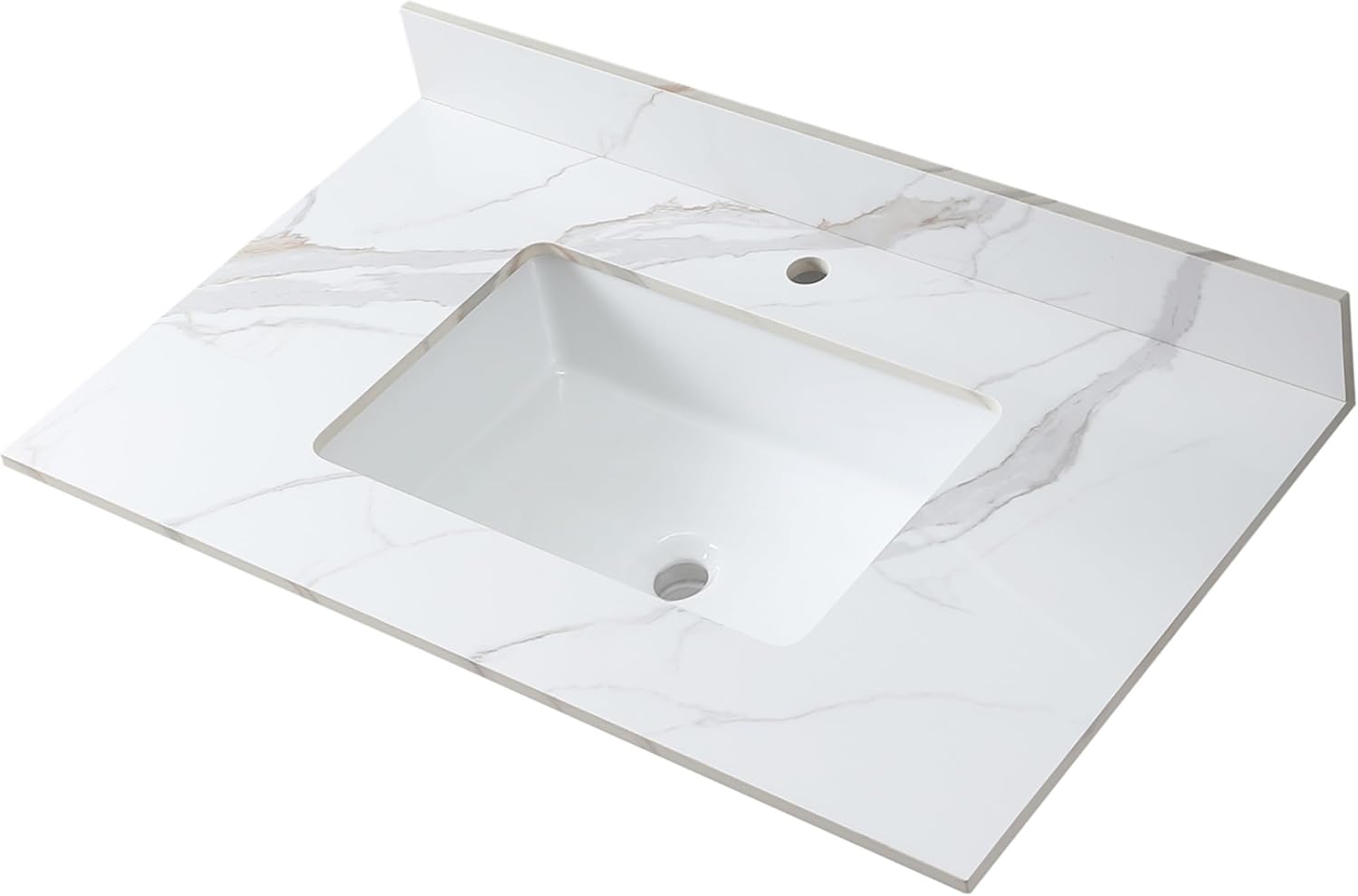 Montary 43"x 22" Bathroom Vanity Top with Undermounted Large Ceramic Sink & Backsplash, Sintered Stone Artificial Marble Vanity Sink Tops with 1 Pre-Drilled Hole for Bathroom, Gray Gold Veins