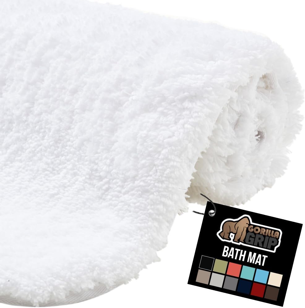 GORILLA GRIP Bathroom Rugs, 60x24, Ultra Soft Absorbent Mat, Thick Plush Bath Rug, Machine Washable, Microfiber Quick Dry, Mats for Shower, Bathtub and Floor, Home Decor Accessories, Ivory