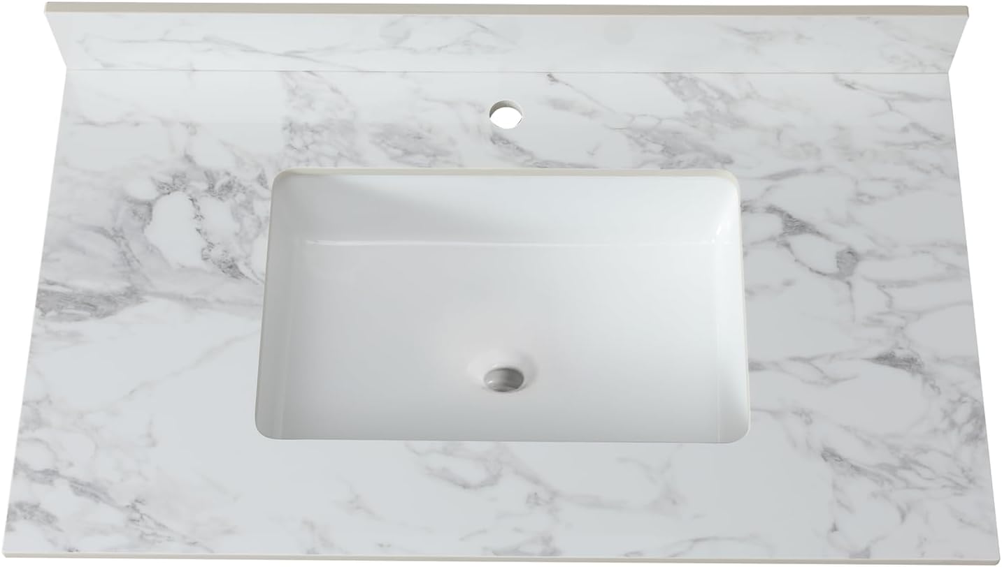 Montary 43"x 22" Bathroom Vanity Top with Undermounted Large Ceramic Sink & Backsplash, Sintered Stone Artificial Marble Vanity Sink Tops with 1 Pre-Drilled Hole for Bathroom, Gray Gold Veins