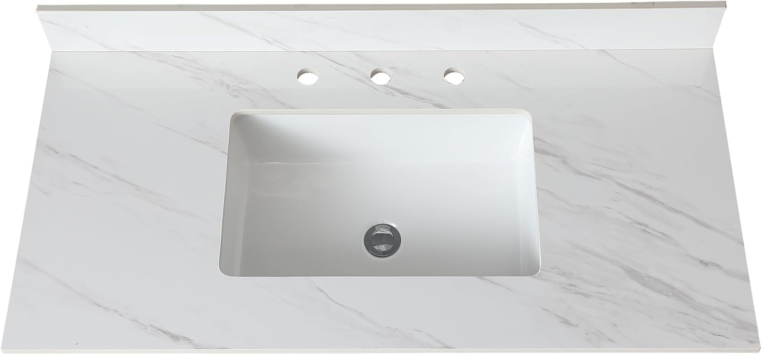 Montary 43"x 22" Bathroom Vanity Top with Undermounted Large Ceramic Sink & Backsplash, Sintered Stone Artificial Marble Vanity Sink Tops with 1 Pre-Drilled Hole for Bathroom, Gray Gold Veins