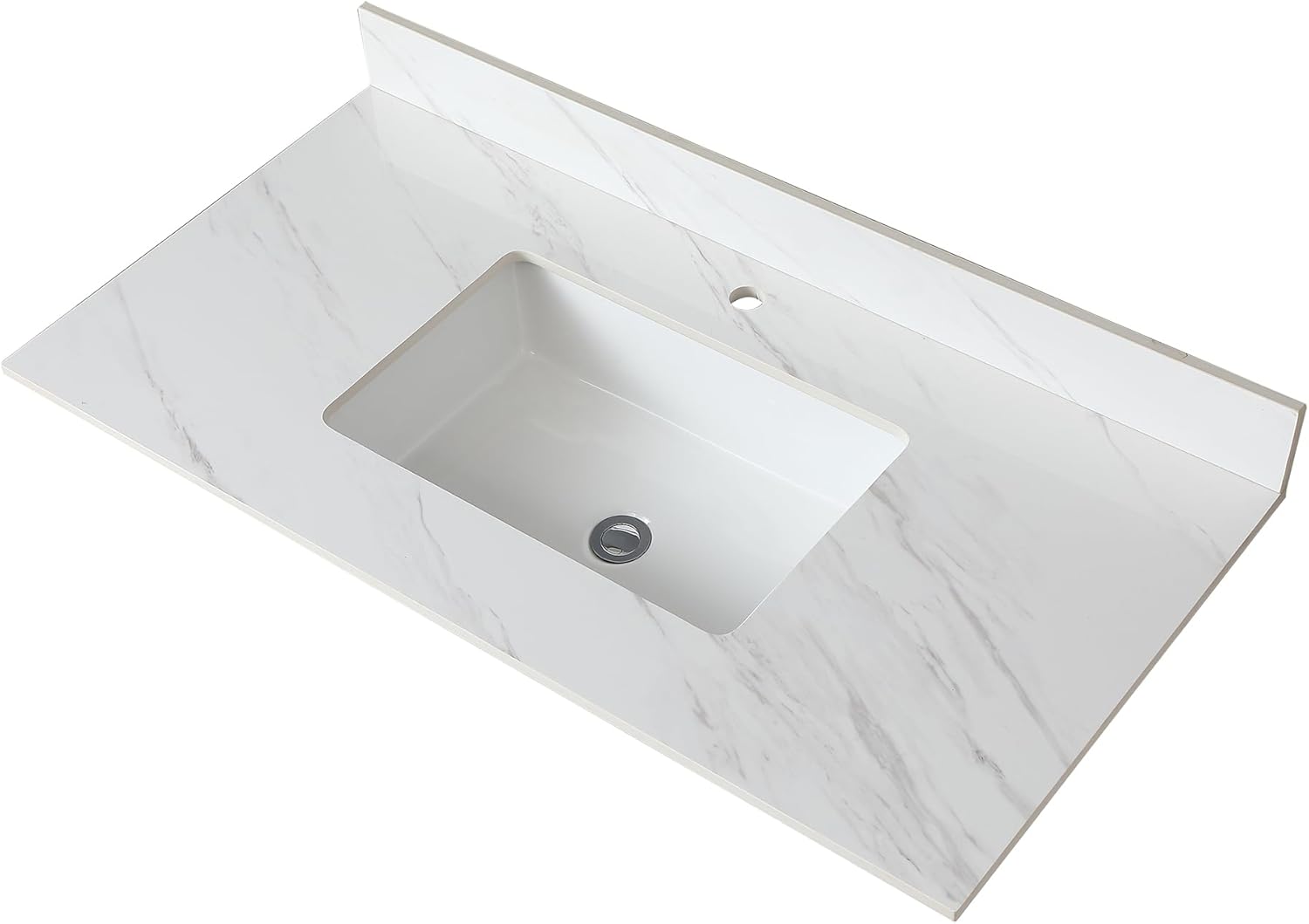 Montary 43"x 22" Bathroom Vanity Top with Undermounted Large Ceramic Sink & Backsplash, Sintered Stone Artificial Marble Vanity Sink Tops with 1 Pre-Drilled Hole for Bathroom, Gray Gold Veins