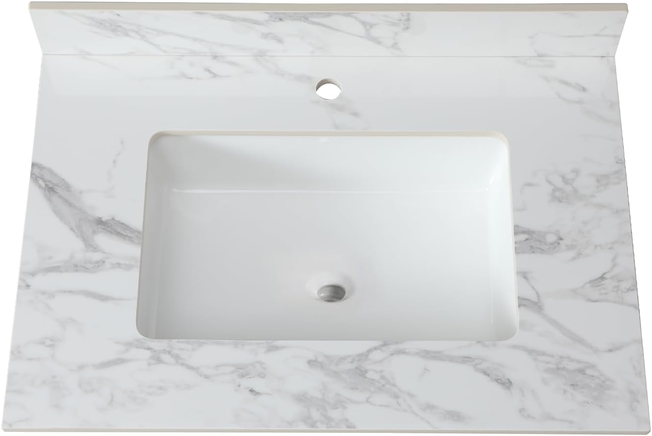 Montary 43"x 22" Bathroom Vanity Top with Undermounted Large Ceramic Sink & Backsplash, Sintered Stone Artificial Marble Vanity Sink Tops with 1 Pre-Drilled Hole for Bathroom, Gray Gold Veins