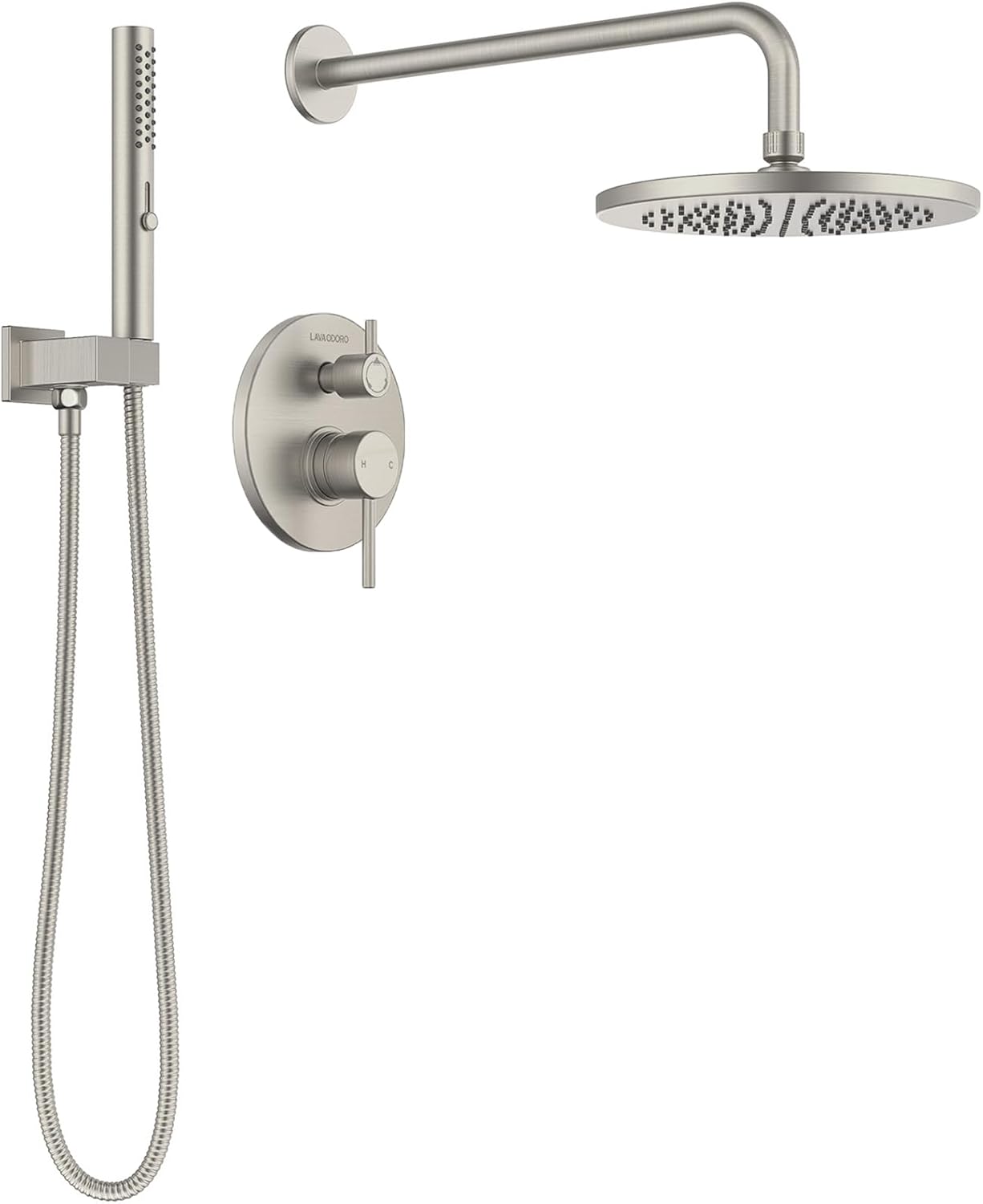 Lava Odoro Modern 3-Setting Round Rain Bathtub and Shower Faucet Set, Gold Rainfall Shower Head and Handle Set, Rain Shower System with Tub Spout, Shower Valve Trim Kit, Brushed Gold, SF104-SG-T