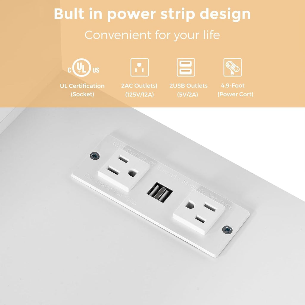 BEWISHOME White Vanity Desk with Mirror and Lights,Makeup Vanity L Shape Change Makeup Desk with 6 Drawers Stool Power Outlet Jewelry Storage,Dressing Table with Dresser for Bedroom Girls Women FST26W