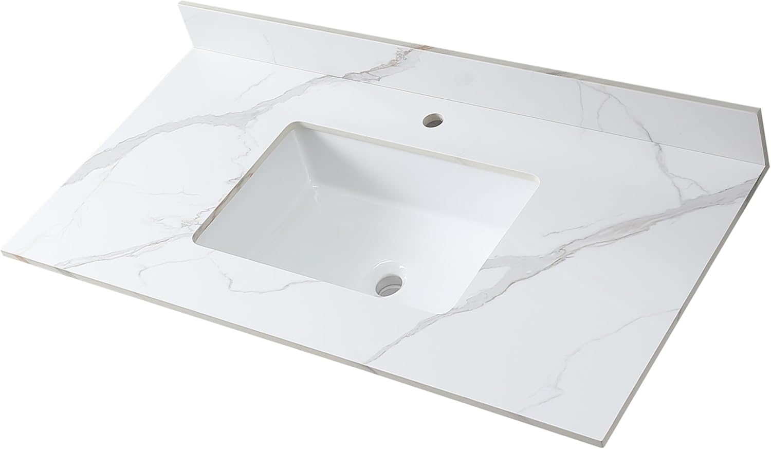 Montary 43"x 22" Bathroom Vanity Top with Undermounted Large Ceramic Sink & Backsplash, Sintered Stone Artificial Marble Vanity Sink Tops with 1 Pre-Drilled Hole for Bathroom, Gray Gold Veins