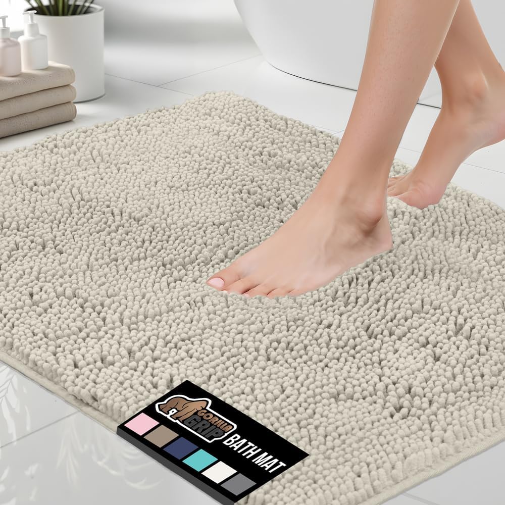 GORILLA GRIP Bath Rug Mat 70x24, Thick Soft Absorbent Chenille, Quick Dry Microfiber Mats, Rubber Backing Washable Shower Floor Rugs, Bathmat Runner, US Designed Bathroom Home Decor Accessories Grey