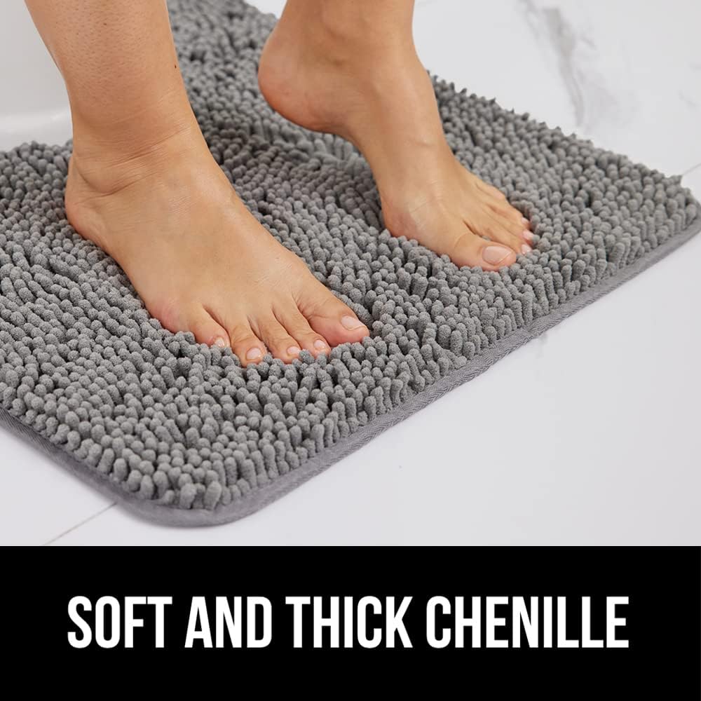 GORILLA GRIP Bath Rug Mat 70x24, Thick Soft Absorbent Chenille, Quick Dry Microfiber Mats, Rubber Backing Washable Shower Floor Rugs, Bathmat Runner, US Designed Bathroom Home Decor Accessories Grey