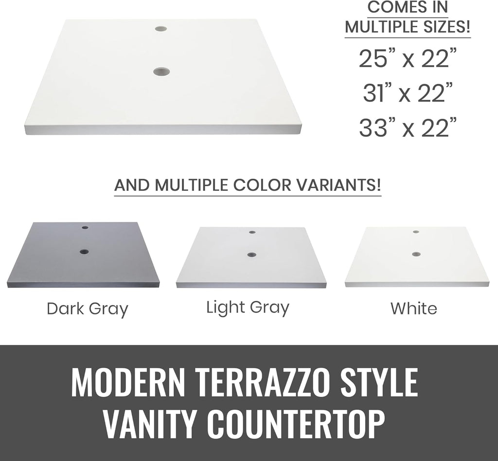 Eden Bath White 37"x22" Terrazzo Vanity Countertop - Pre-Drilled for Vessel Sinks