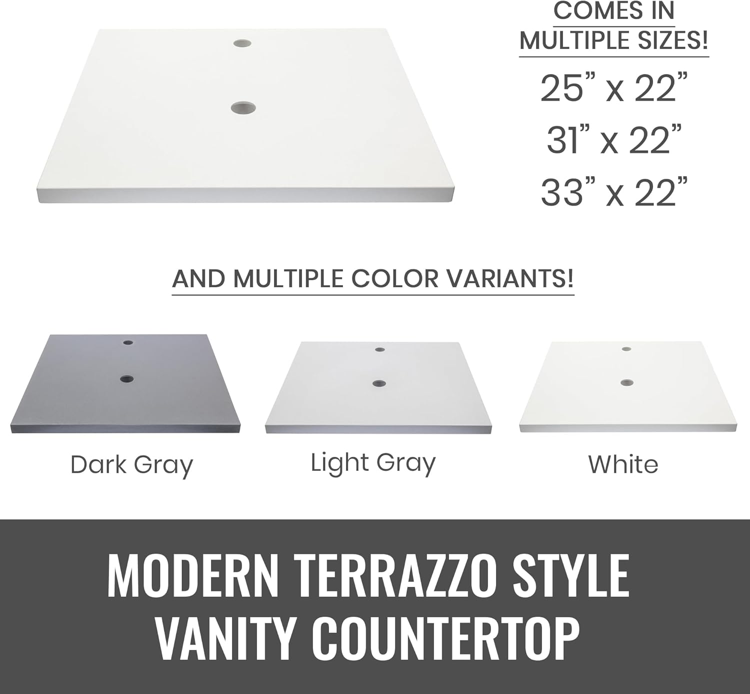 Eden Bath White 37"x22" Terrazzo Vanity Countertop - Pre-Drilled for Vessel Sinks