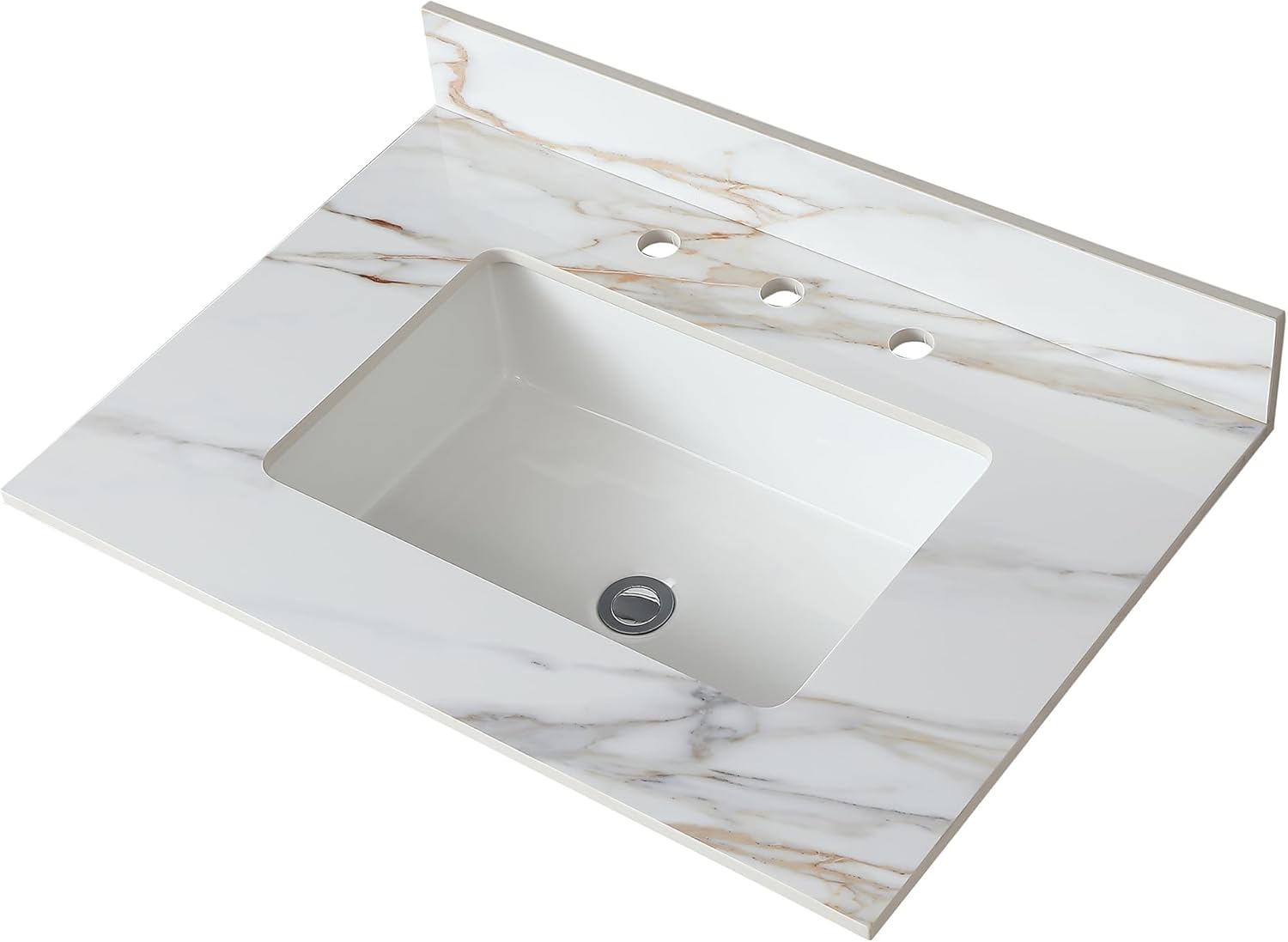 Montary 43"x 22" Bathroom Vanity Top with Undermounted Large Ceramic Sink & Backsplash, Sintered Stone Artificial Marble Vanity Sink Tops with 1 Pre-Drilled Hole for Bathroom, Gray Gold Veins