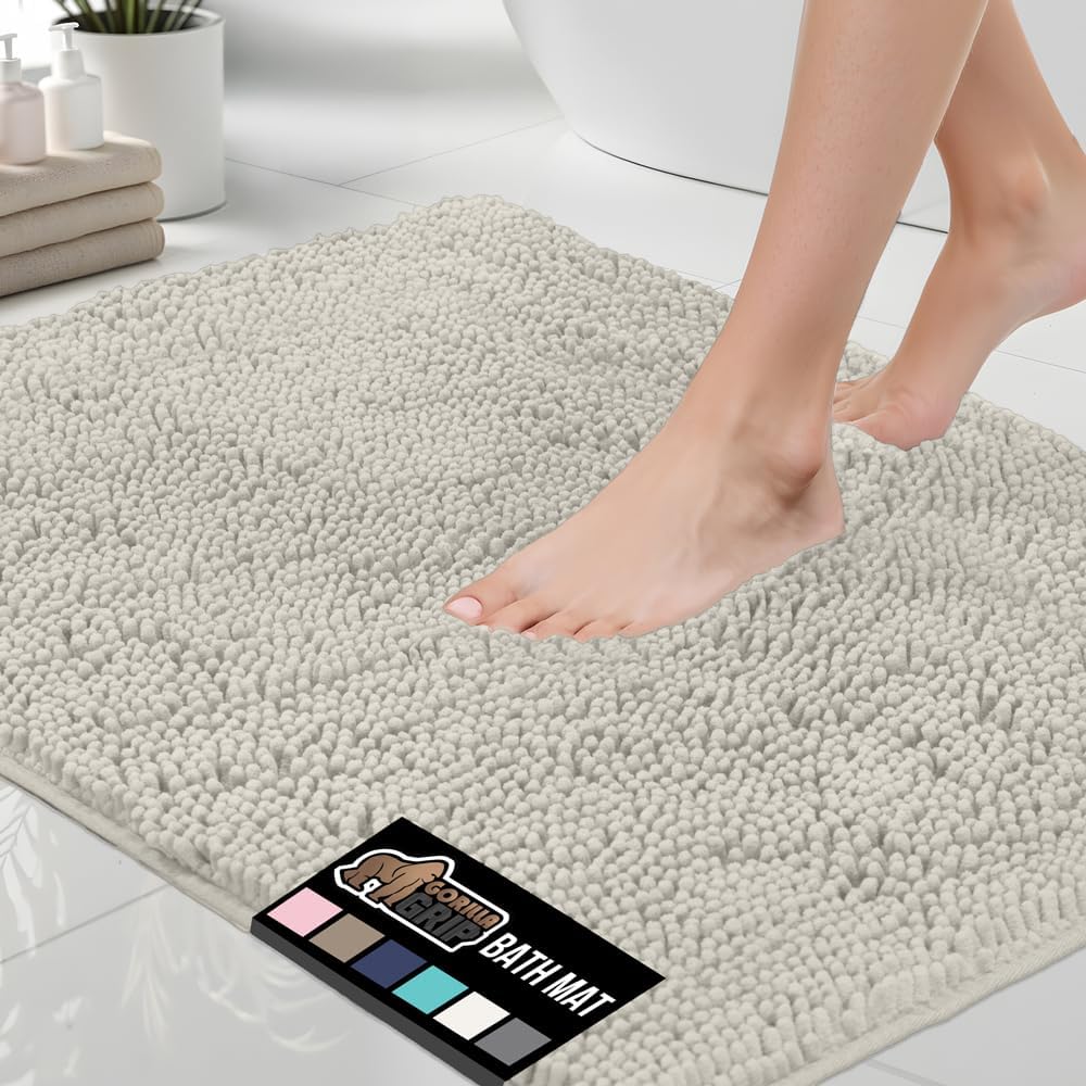 GORILLA GRIP Bath Rug Mat 70x24, Thick Soft Absorbent Chenille, Quick Dry Microfiber Mats, Rubber Backing Washable Shower Floor Rugs, Bathmat Runner, US Designed Bathroom Home Decor Accessories Grey