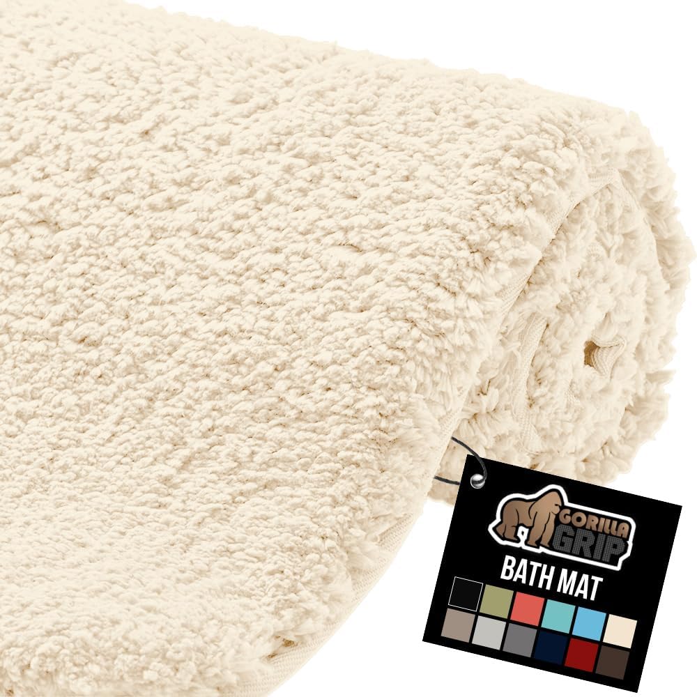 GORILLA GRIP Bathroom Rugs, 60x24, Ultra Soft Absorbent Mat, Thick Plush Bath Rug, Machine Washable, Microfiber Quick Dry, Mats for Shower, Bathtub and Floor, Home Decor Accessories, Ivory