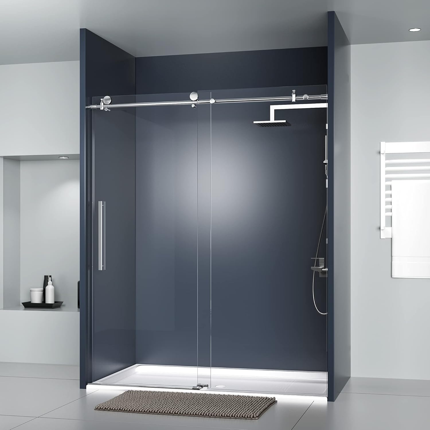 DELAVIN 56-60" W x 59" H Frameless Sliding Bathtub Door, Tub Shower Door, Bathtub Glass Door, Bathtub Shower Door, 5/16" (8mm) Certified Clear Tempered Glass, Stainless Steel Frame, Matte Black
