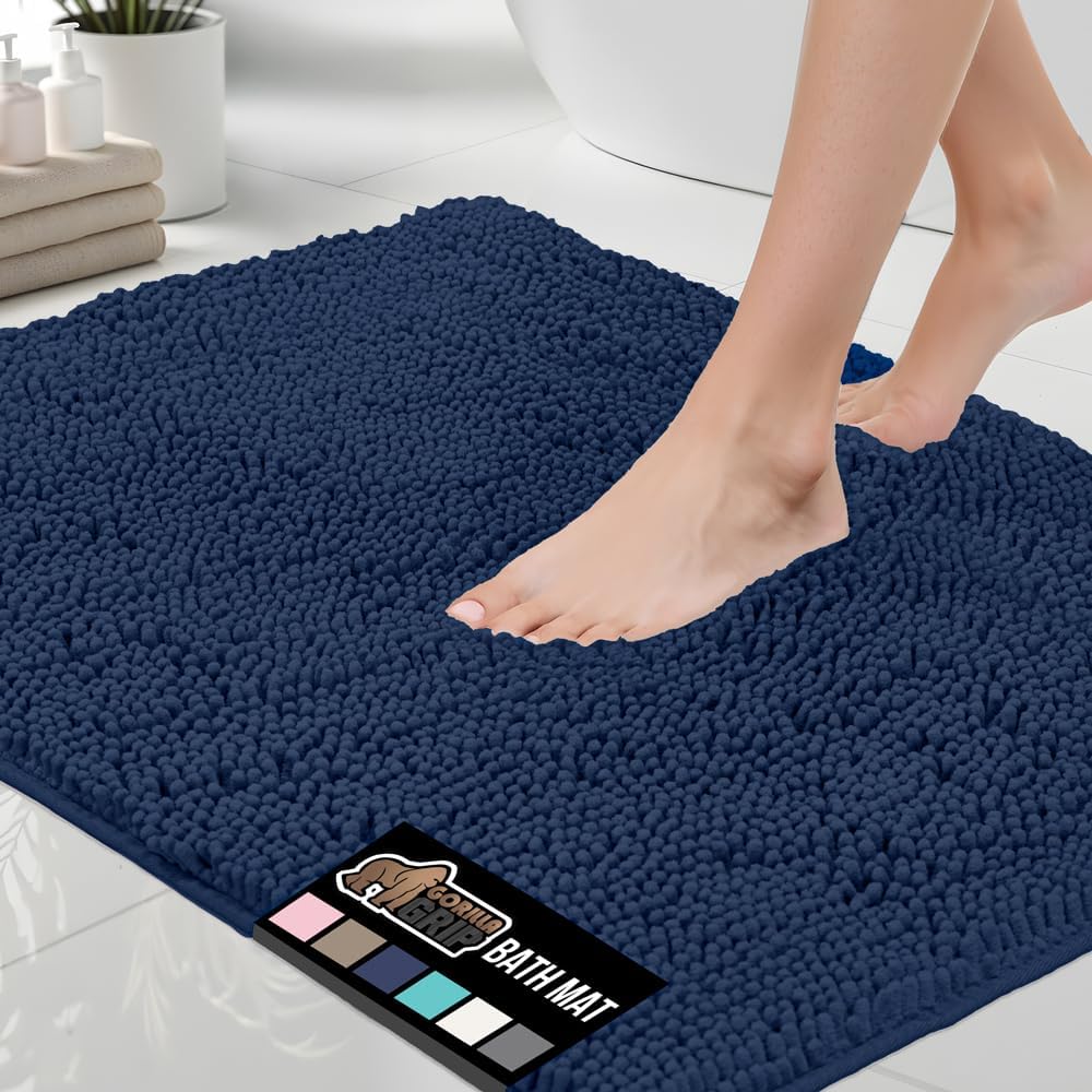 GORILLA GRIP Bath Rug Mat 70x24, Thick Soft Absorbent Chenille, Quick Dry Microfiber Mats, Rubber Backing Washable Shower Floor Rugs, Bathmat Runner, US Designed Bathroom Home Decor Accessories Grey