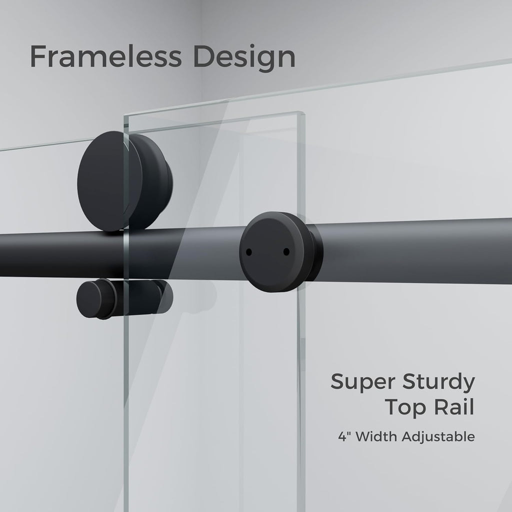 DELAVIN 56-60" W x 59" H Frameless Sliding Bathtub Door, Tub Shower Door, Bathtub Glass Door, Bathtub Shower Door, 5/16" (8mm) Certified Clear Tempered Glass, Stainless Steel Frame, Matte Black