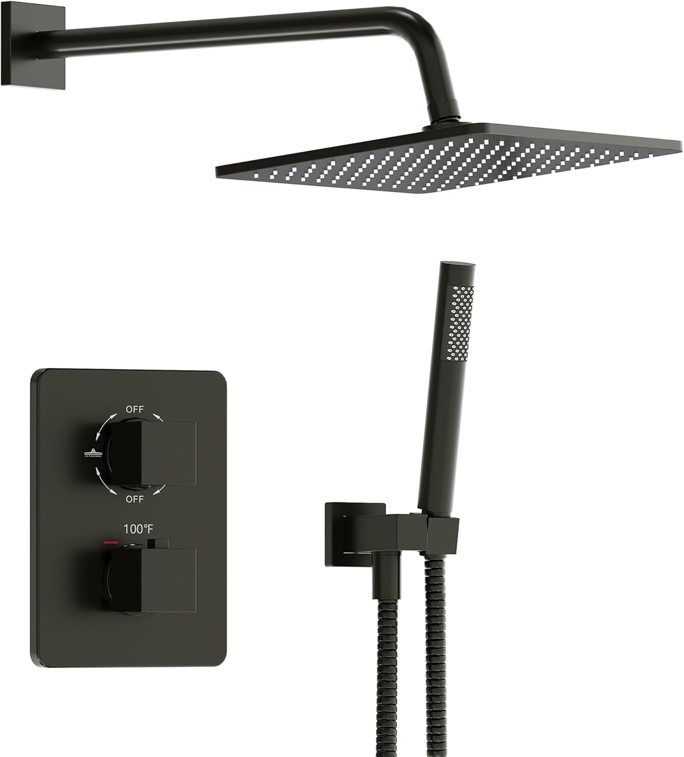 Esnbia Shower System with Tub Spout,Black Bathtub Shower Faucet Set,10 Inches Rain Shower Heads with Handheld Spary Combo, Tub Shower Kit with 3-Way Shower Valve, Matte Black