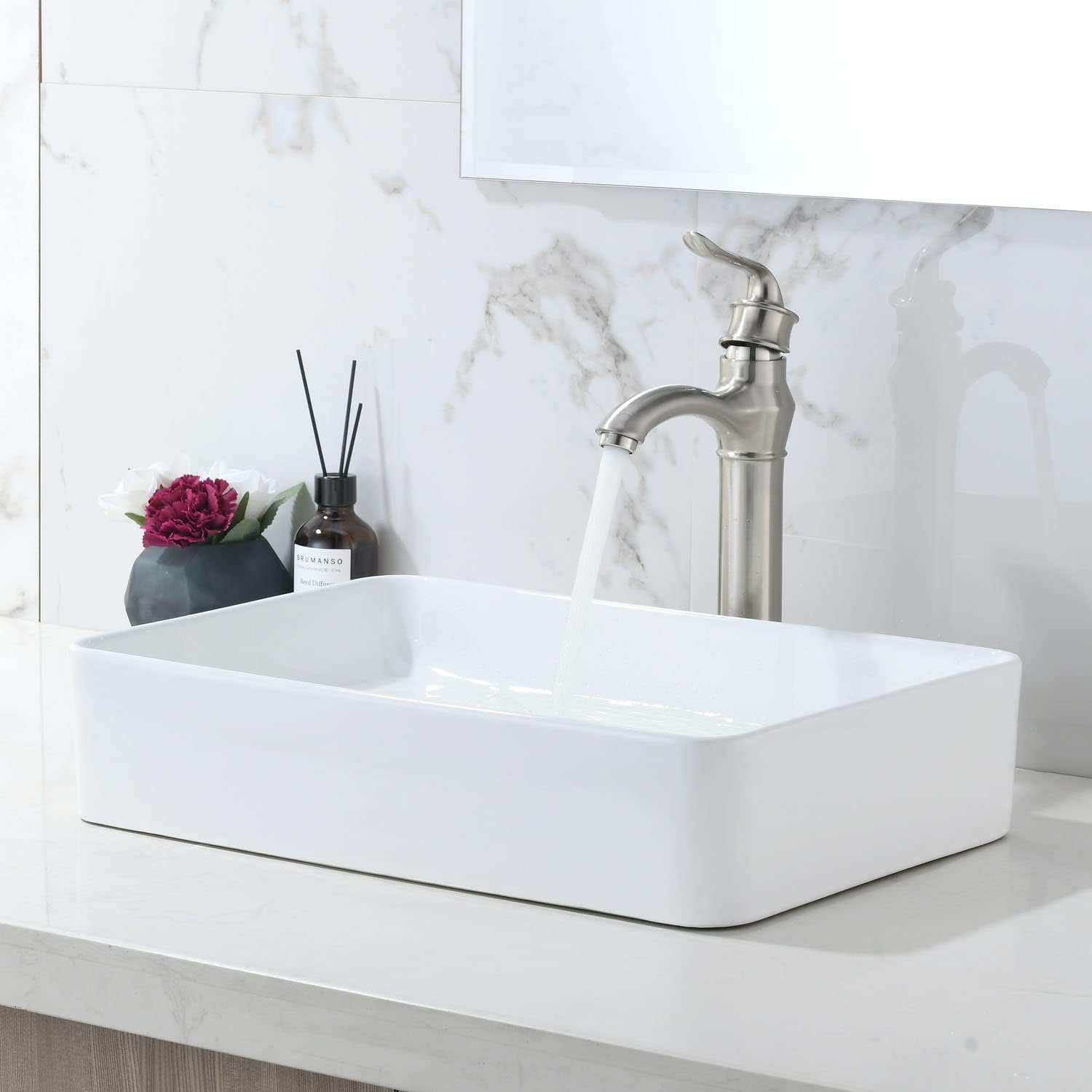 20 Inch Bathroom Sink Rectangular Above Counter, 20x14 Inch Modern White Vessel Sink Porcelain Ceramic Countertop Hand Wash Vessel Vanity Sink Art Basin