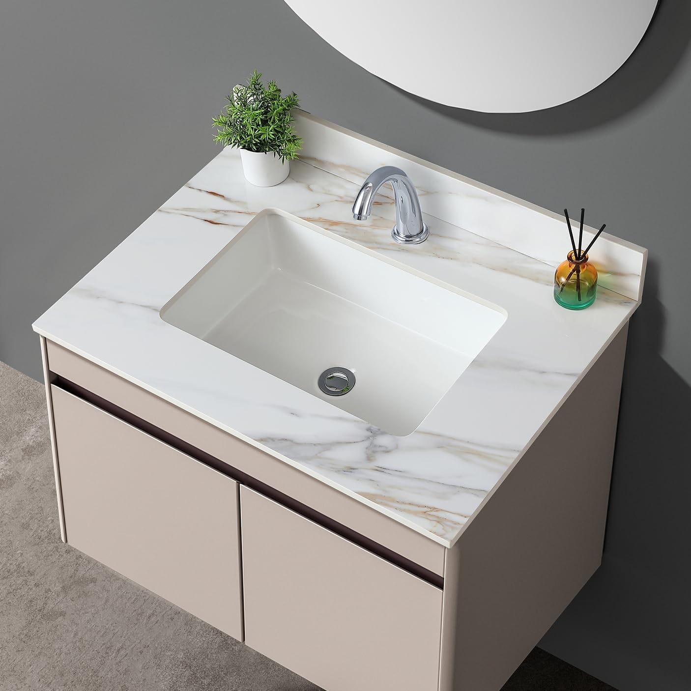 37" Bathroom Vanity Top with Ceramic Undermount Sink & Backsplash,Calacatta Gold Sintered Stone Counter Top, 3 Holes Vanity Sink Top