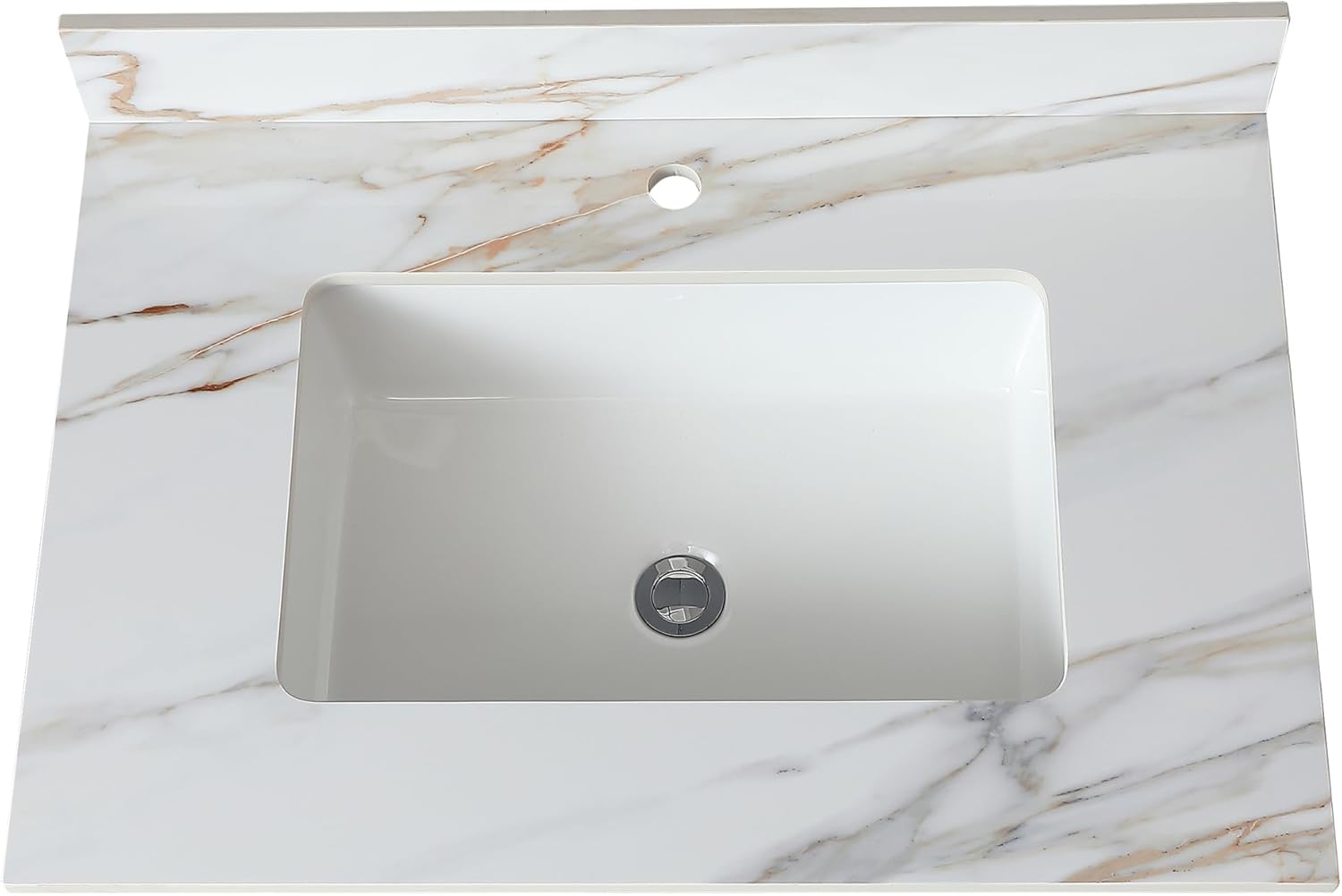 Montary 43"x 22" Bathroom Vanity Top with Undermounted Large Ceramic Sink & Backsplash, Sintered Stone Artificial Marble Vanity Sink Tops with 1 Pre-Drilled Hole for Bathroom, Gray Gold Veins