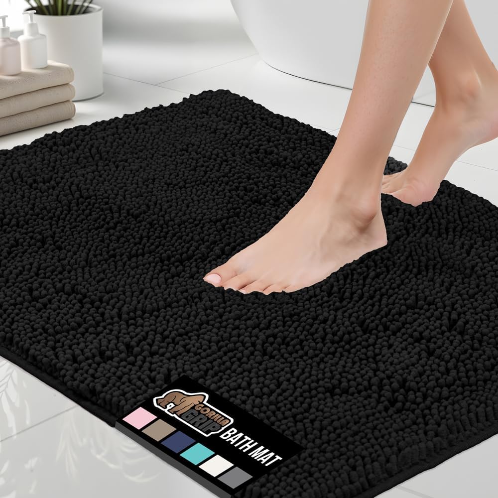 GORILLA GRIP Bath Rug Mat 70x24, Thick Soft Absorbent Chenille, Quick Dry Microfiber Mats, Rubber Backing Washable Shower Floor Rugs, Bathmat Runner, US Designed Bathroom Home Decor Accessories Grey