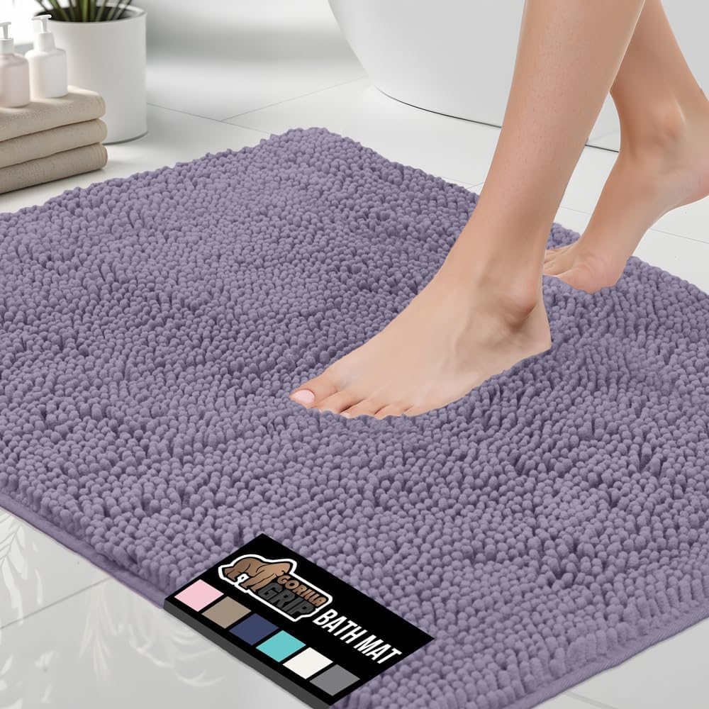 GORILLA GRIP Bath Rug Mat 70x24, Thick Soft Absorbent Chenille, Quick Dry Microfiber Mats, Rubber Backing Washable Shower Floor Rugs, Bathmat Runner, US Designed Bathroom Home Decor Accessories Grey