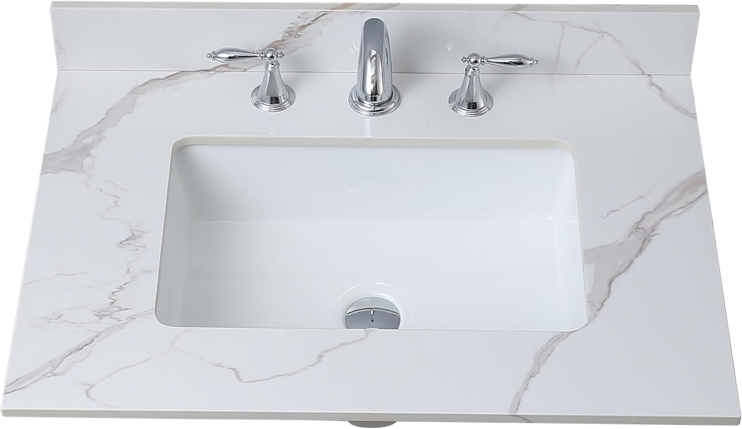 Montary 43"x 22" Bathroom Vanity Top with Undermounted Large Ceramic Sink & Backsplash, Sintered Stone Artificial Marble Vanity Sink Tops with 1 Pre-Drilled Hole for Bathroom, Gray Gold Veins