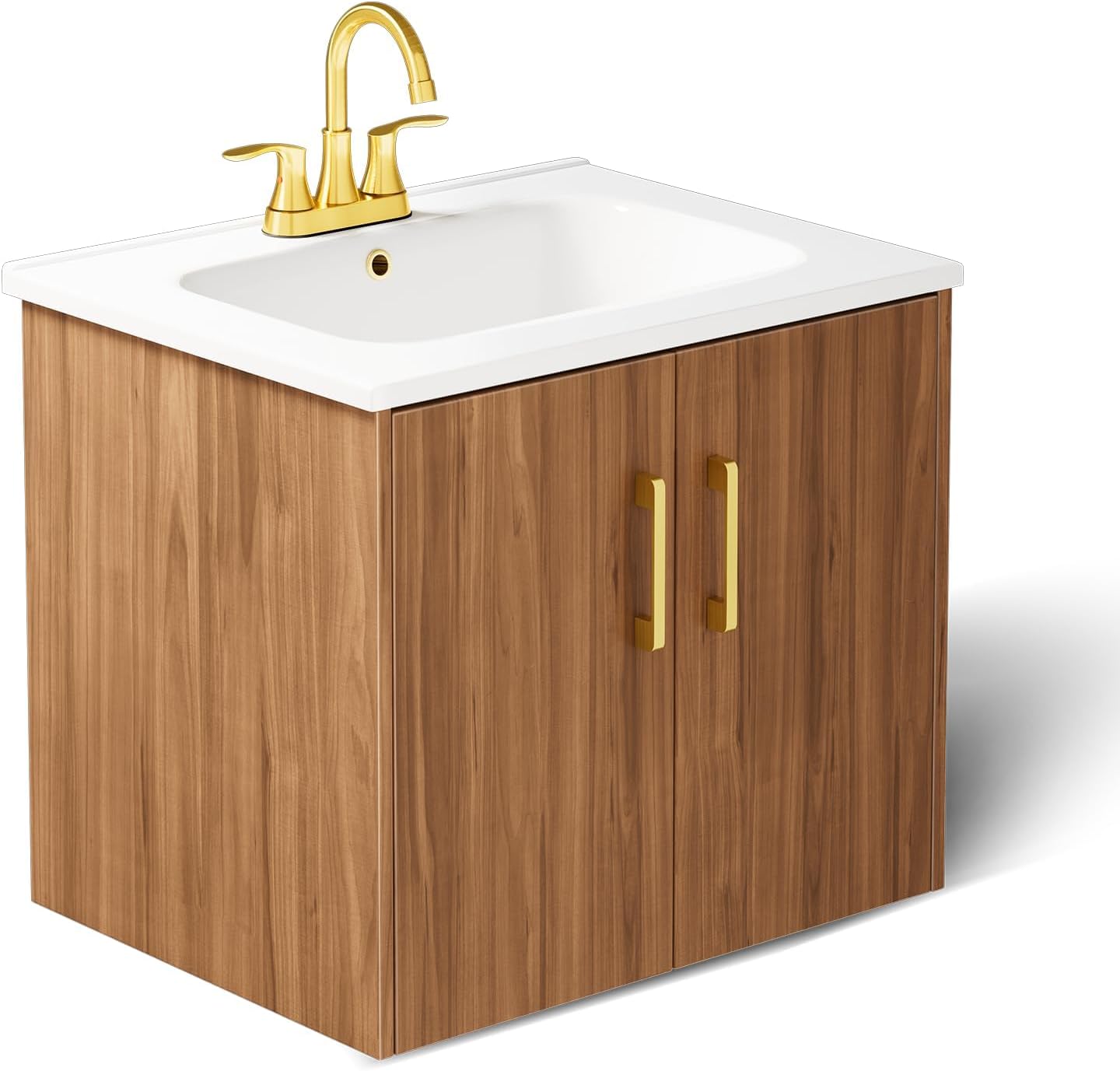 phiestina Pre-Assembled 24 Inch Floating Bathroom Vanity, Wall Mounted Black Cabinet with 2 Soft-Close Doors,3 Holes Ceramic Countertop Sink Combo,No Faucet,BV08-24-BLACK