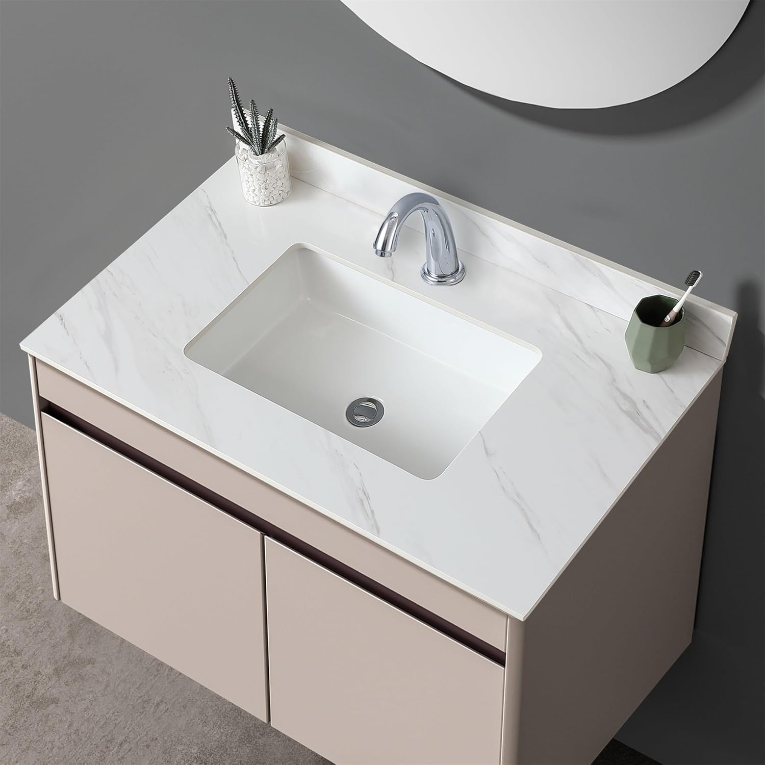 37" Bathroom Vanity Top with Ceramic Undermount Sink & Backsplash,Calacatta Gold Sintered Stone Counter Top, 3 Holes Vanity Sink Top