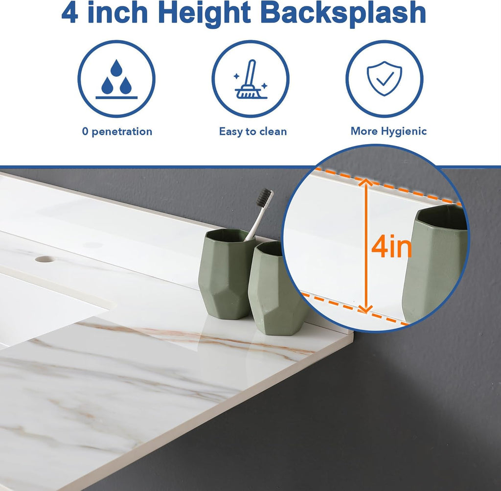 Montary 43"x 22" Bathroom Vanity Top with Undermounted Large Ceramic Sink & Backsplash, Sintered Stone Artificial Marble Vanity Sink Tops with 1 Pre-Drilled Hole for Bathroom, Gray Gold Veins
