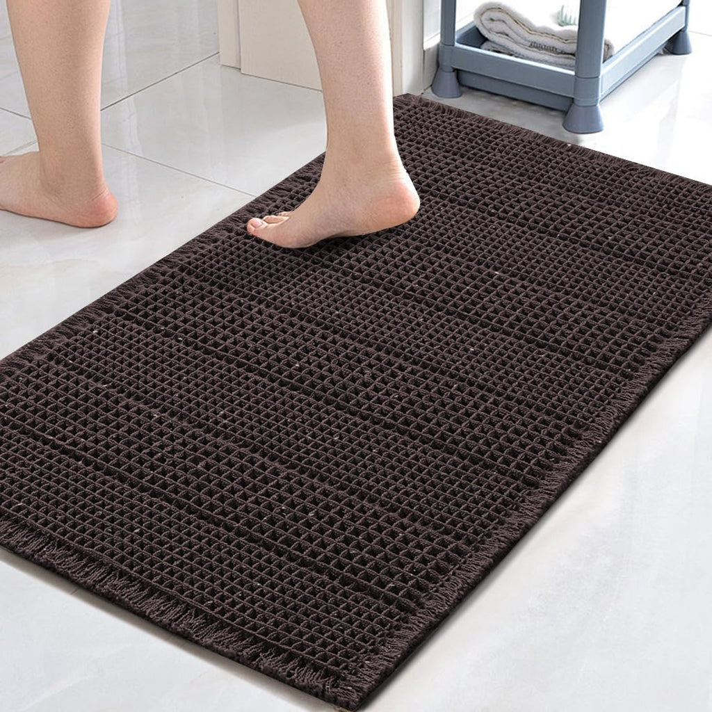 H.VERSAILTEX Waffle Bath Mat Super Absorbent Bathroom Mats Non Slip Bath Rugs for Bathroom Floor Machine Washable Ultra Soft Bathroom Rugs for Beside Tub, (32 x 20 Plus 24 x 60 - Inches, Irish Cream)