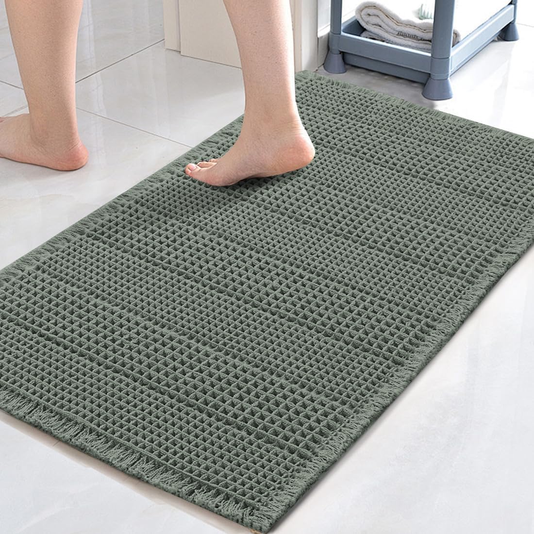 H.VERSAILTEX Waffle Bath Mat Super Absorbent Bathroom Mats Non Slip Bath Rugs for Bathroom Floor Machine Washable Ultra Soft Bathroom Rugs for Beside Tub, (32 x 20 Plus 24 x 60 - Inches, Irish Cream)