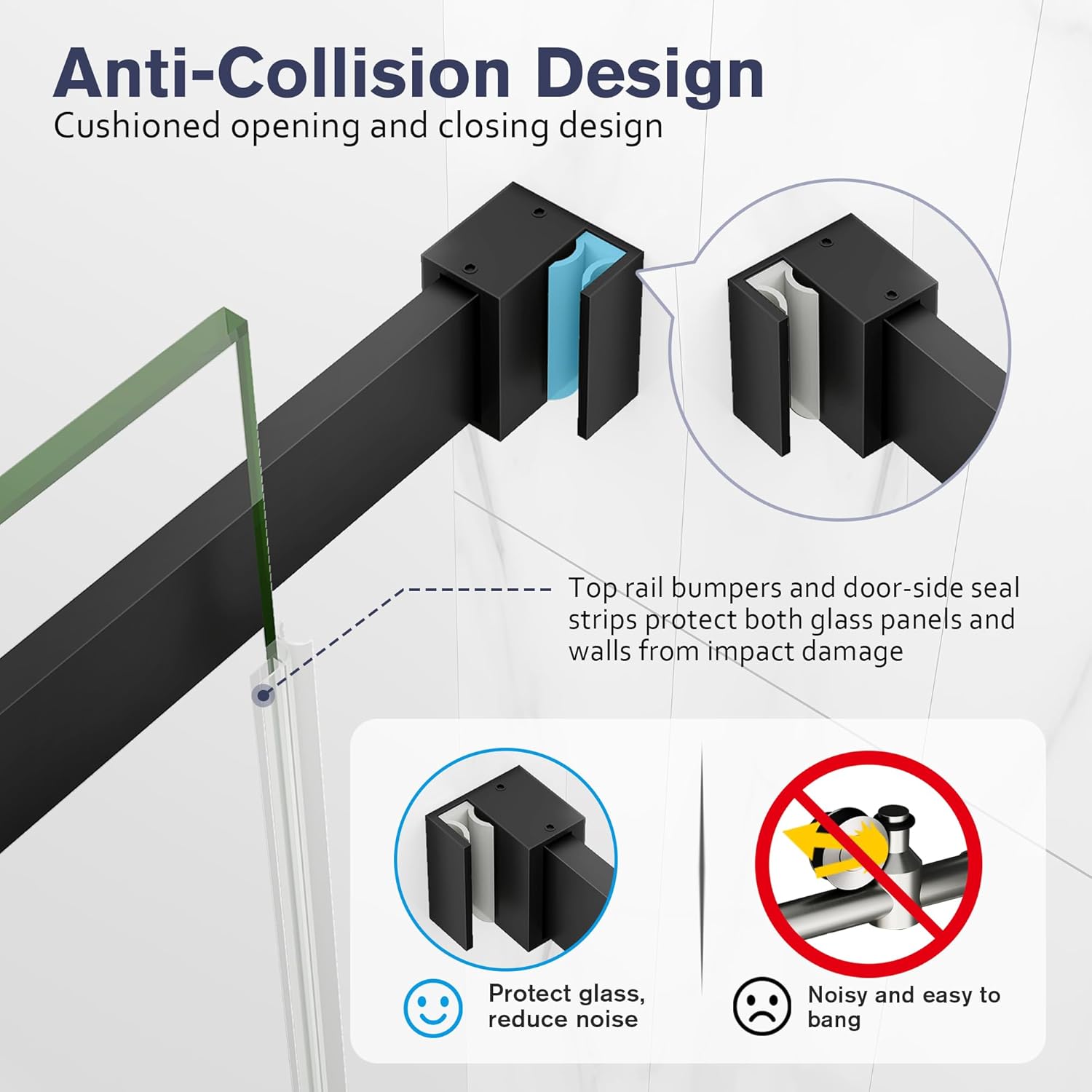 Frameless Bathtub Shower Door, 55-60" W x 60" H Sliding Tub Shower Door, 1/4''(6mm) SGCC Tempered Glass with Explosion-Proof Film Nano Coating in Matte Black Finish