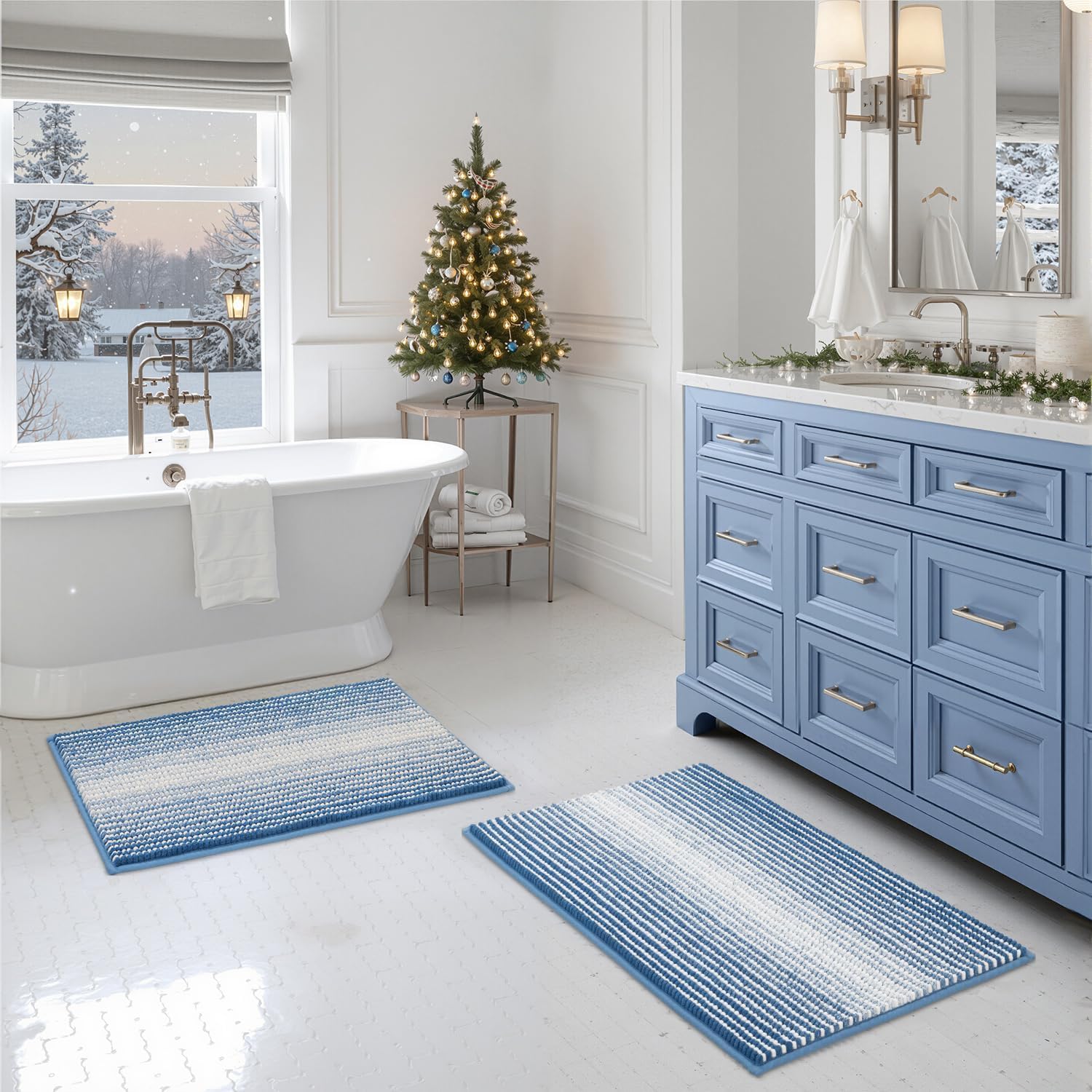 BSICPRO Bathroom Rugs and Mats Sets, 2 Piece Thick Absorbent Chenille Bath Mat Rug Set Non Slip, Soft Shaggy Bath Room Floor Mats for Bathroom, Machine Washable (Sage, 20" x 47" Plus 16" x 24")