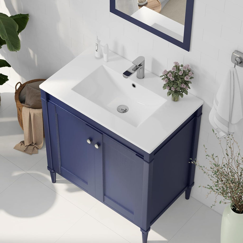 Eridanus 30"x18¼" Bathroom Vessel Sink, Ceramic Bathroom Vanity Sink Top with Overflow, Drop in Bathroom Sink Rectangle Ideal for Small Spaces, Convenient for Storing Personal Items - Glossy White