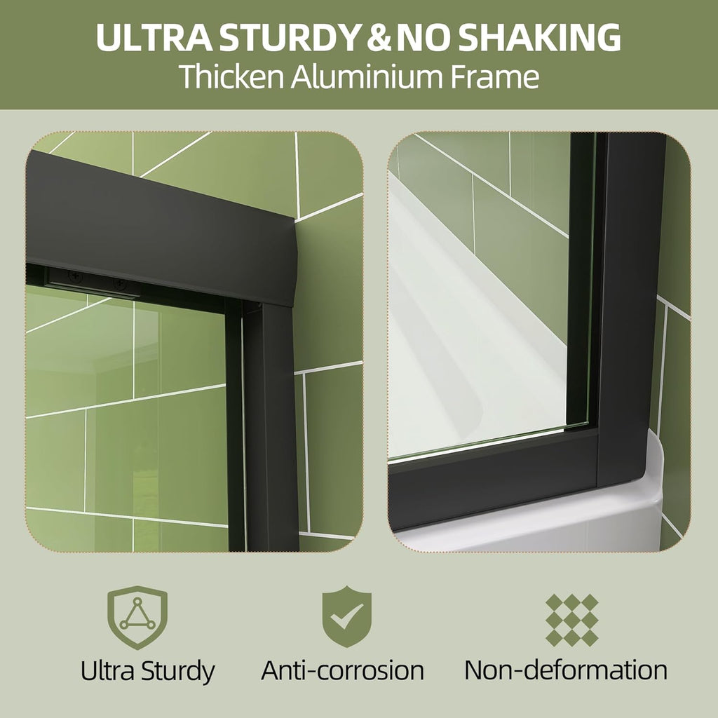 GETPRO Tub Shower Door Sliding 57-60 in. W x 58 in. H Semi-Frameless Bypass Double Sliding Bathroom Glass Tub Door,1/4 inch Clear Tempered Glass Bathtub Door Matte Black