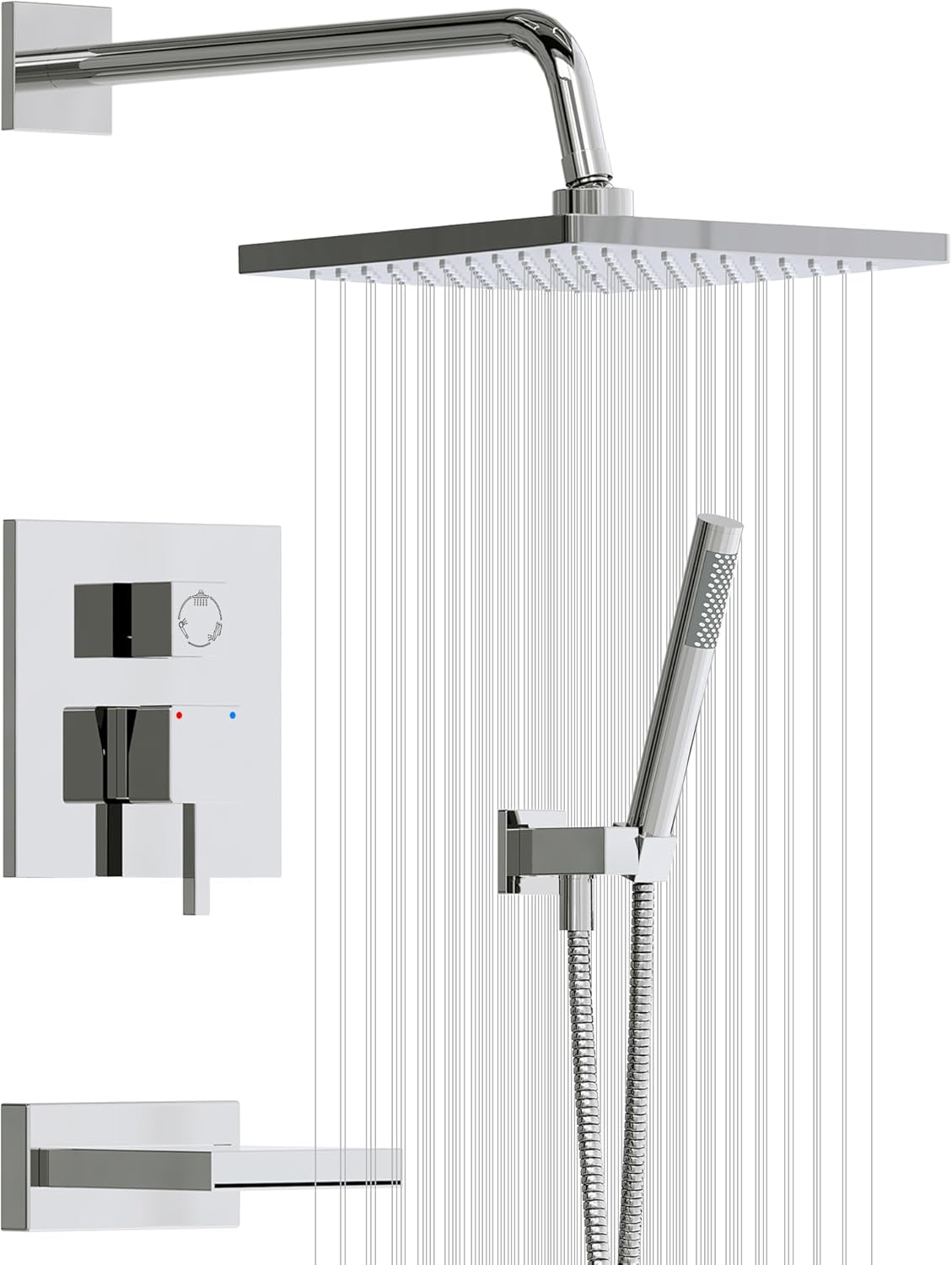 Esnbia Shower System with Tub Spout,Black Bathtub Shower Faucet Set,10 Inches Rain Shower Heads with Handheld Spary Combo, Tub Shower Kit with 3-Way Shower Valve, Matte Black