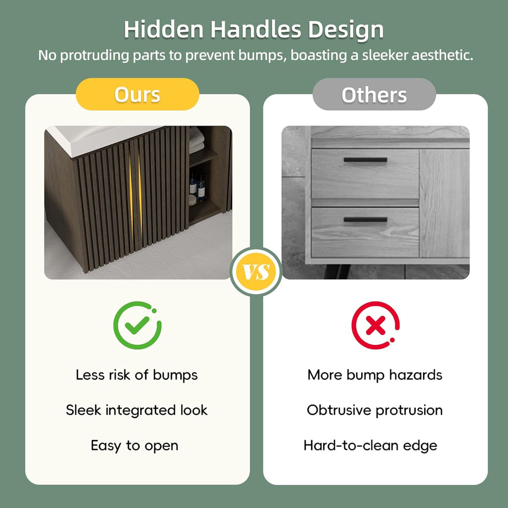 60" Bathroom Vanity with Double Sink, Freestanding Double Sink Bathroom Vanity with White Engineered Stone Top, Open Storage Cabinet & Adjustable Shelf, 4 Soft-Closing Doors, Smoked Oak Brown