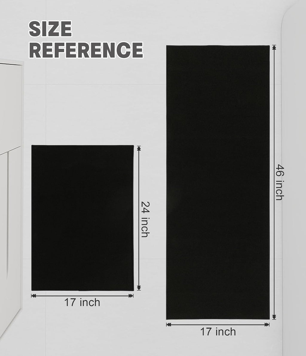 YIHOUSE Bathroom Rug Sets 2 Piece, Ultra Thin Bath Mat Fit Under Door, Quick Dry Absorbent Bath Mat for Bathroom Non Slip Machine Washable Floor Mat (Black, 2 Piece)