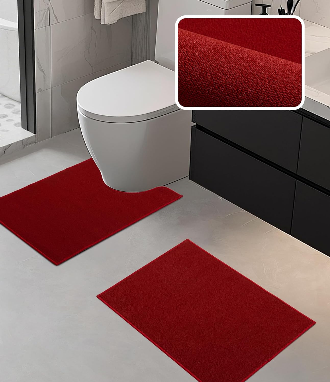 YIHOUSE Bathroom Rug Sets 2 Piece, Ultra Thin Bath Mat Fit Under Door, Quick Dry Absorbent Bath Mat for Bathroom Non Slip Machine Washable Floor Mat (Black, 2 Piece)